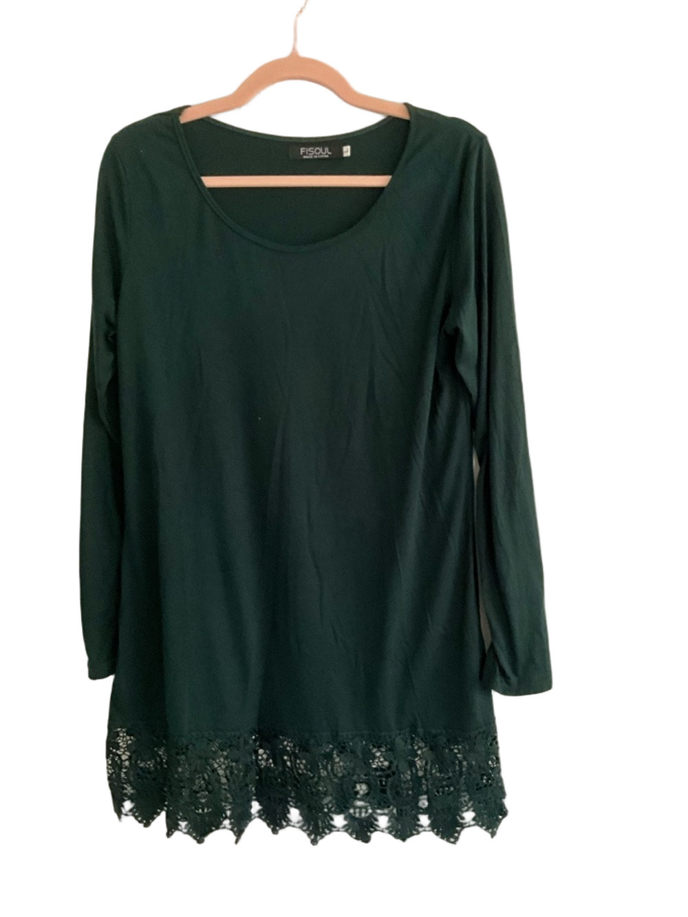 Fisoul Green Lace Hem Long Sleeve Tunic Large